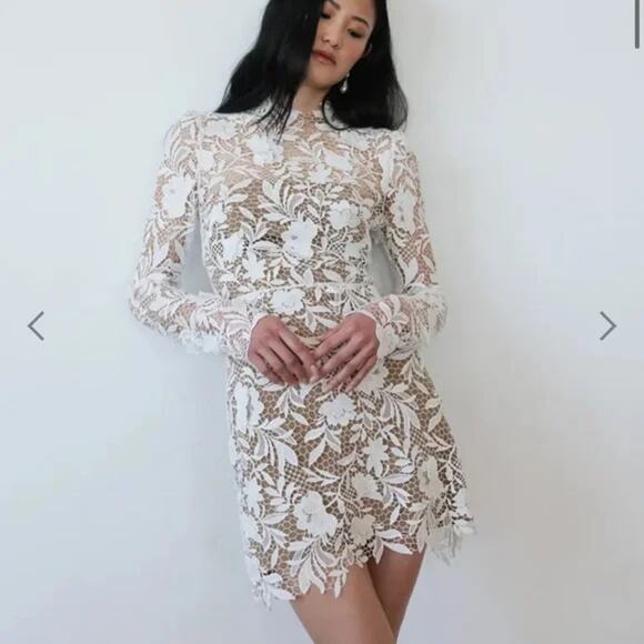 Jenny Yoo Lace White Samira Long Sleeve Mock Neck Mini Dress Size 8 Bride - Picture 1 of 16